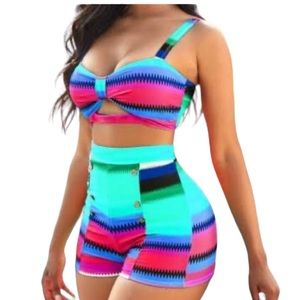 Pin up style colorful bikini swimwear retro swim shorts size small NWT